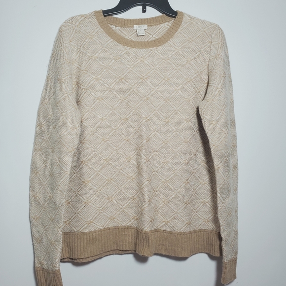 J Crew Factory Diamond Print Tan Sweater Medium - Picture 1 of 7